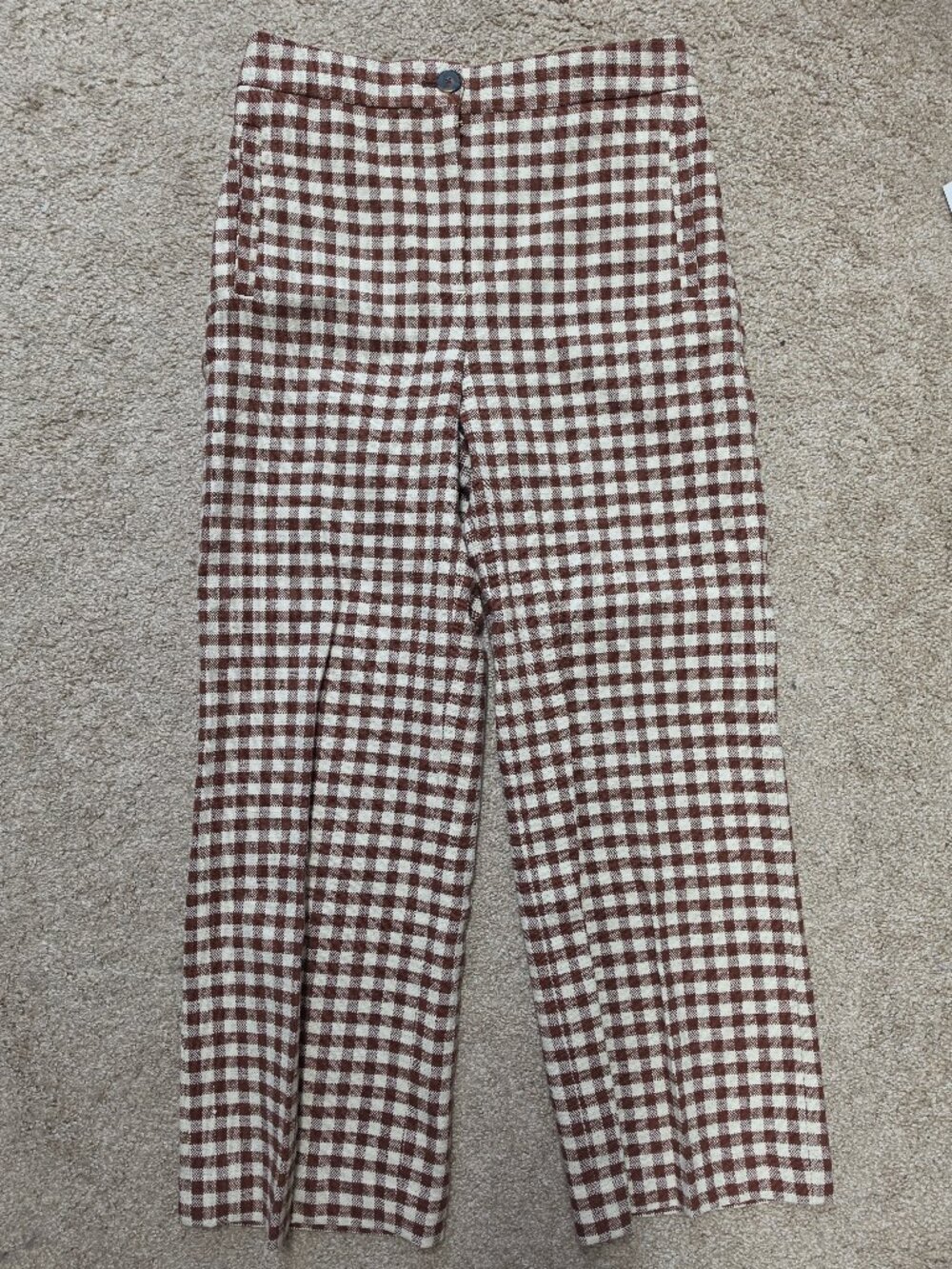 NWOT Sezane Martin Crop Trousers Brown Gingham/ Ecru - Size 6